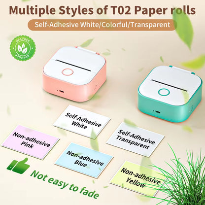 T02 Mini Printer Portable Printer Thermal Printing Sticker Wireless Inkless Pocket Printer Self-Adhesive Label Printer